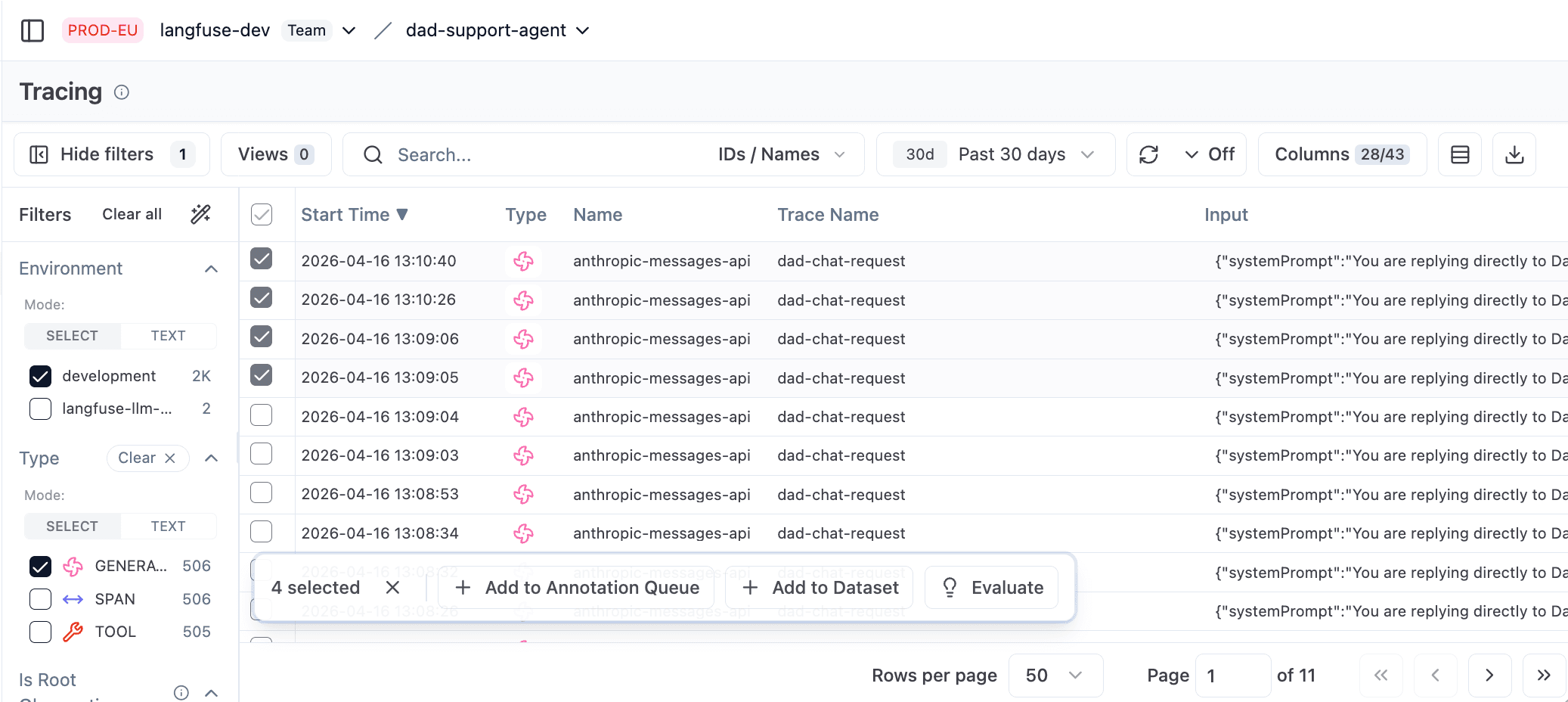 Multi-selecting observations to add to annotation queue